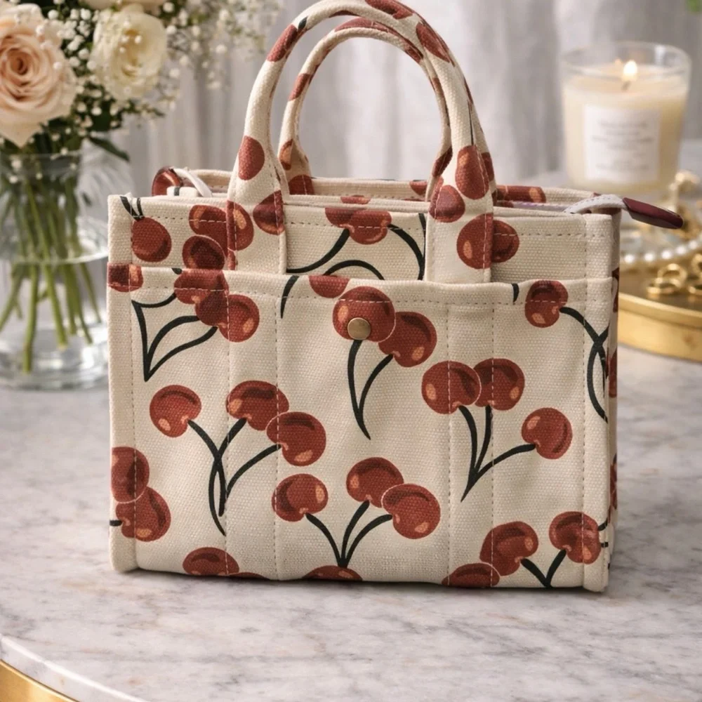 Coach Cherry Canvas Tote in Cream and Red. Xs - Picture 2 of 7